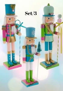Nutcracker Soldiers Set/3 Large Pink Blue Green Gold 15” Table Top Decorations - Picture 1 of 5