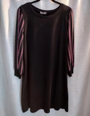 Vestido Luxology Negro Rojo Rayas Tejido Algodón Mezcla Poli Mangas 3/4 XL NUEVO CON ETIQUETAS Foto 1 de 4