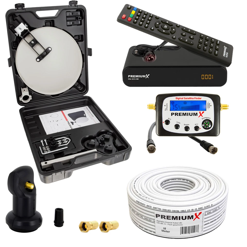 Camping Satelliten Anlage HD TV Receiver SAT Finder Single LNB Kabel im Koffer - Bild 1 von 4