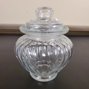 VTG Clear Glass 5" Ribbed Storage Jar w/ Lid - Apothecary Candy Dish Canister - Picture 1 of 7