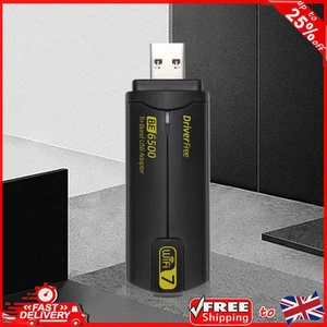 6500Mbps WiFi 7 USB WiFi Adapter Tri-Band 2.4G&5.8G&6GHz BE6500 for Win 10/11 - Picture 1 of 12