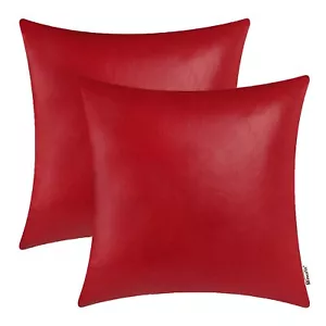 Faux Leather Throw Pillow Covers 18 X 18 Inches - Christmas Red Leather Pilow... - Picture 1 of 6