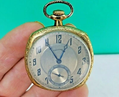 Art Deco Illinois Pocket Watch Gold Filled Mens 12s 405 Grade c1926 NEEDS REPAIR - Image 1 of 4