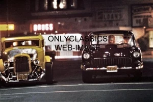AMERICAN GRAFFITI 8X12 PHOTO HARRISON FORD 1955 CHEVY & 1932 DUECE COUPE HOT ROD - Picture 1 of 1