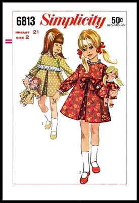 Simplicity 6813 Pattern Dress Toddler Girl Matching DOLL Frock PICK - Image 1 of 4