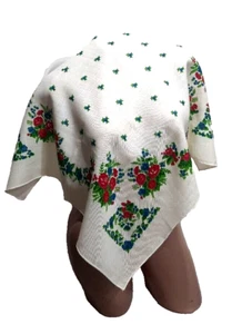 vintage Ukraine White Floral Shawl Vintage Wool Scarf Traditional Chalet - Picture 1 of 16