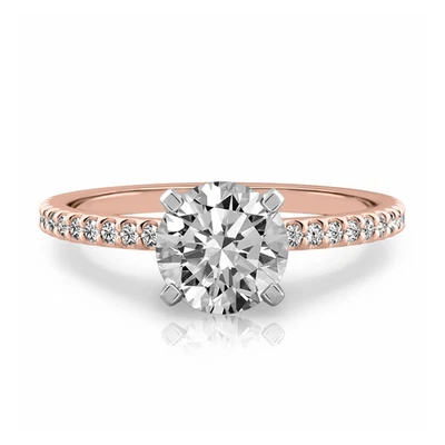 Diamond Gold Ring For Wedding Lab Grown Round 1.2 Carat IGI Certified 14k Rose - Image 1 of 4