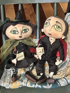 Gathered Traditions Joe Spencer Xanzabelle Witch Norbert Vampire Dolls Set NEW - Picture 1 of 5