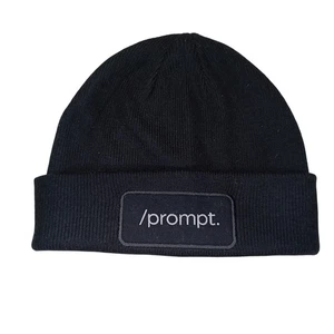 Black Beanie Hat With "/prompt." Logo Patch Ribbed Knit Unisex - Picture 1 of 3