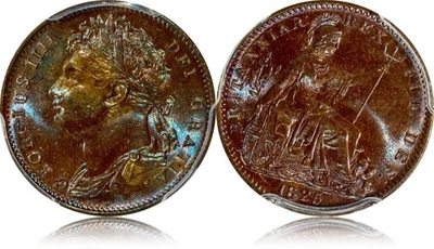 1825 Great Britain. Farthing 1/4D, PCGS MS 64 - Image 1 of 4