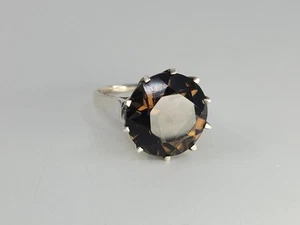 Sterling Silver Large Smoky Quartz Gem Women's Ring Size 7.75 Denmark Signed - Bild 1 von 5