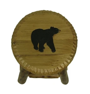 Zeckos Rustic Handcrafted Wooden Carved Bear Bar Stool 30 in. - Picture 1 of 2