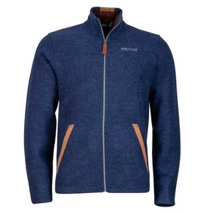 Marmot Bancroft Mens Small Full Zip Sweater Knit Fleece Jacket Wool Blend Blue - Picture 1 of 9