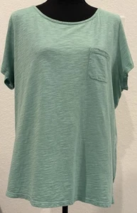 Talbots Women’s Plus 1X Green Slub Knit Short Sleeve Pocket Tee - Picture 1 of 4