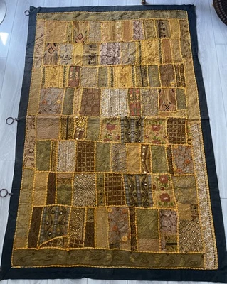 Vintage Hand Embroidery Sequins Wall Hanging  Patchwork Tapestry Wall Art India? - Image 1 of 4