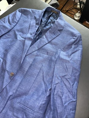 JOS A Bank Reserve Vitale Barberis Soft Shoulder Wool Silk Linen Blend 44L Blue - Image 1 of 4