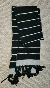 Merona Black White Gray Stripe Scarf 6.5x62 Inch Fringe Warm Unisex Men - Picture 1 of 4