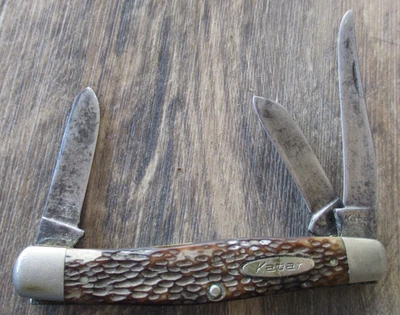 Vintage KA BAR Stockman Dog Leg 3 Blades 4”  POCKET KNIFE #8Z - Image 1 of 4