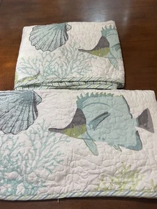 King size pillow shams quilted cotton Coastal, beach, fish, seashell coral - Picture 1 of 8