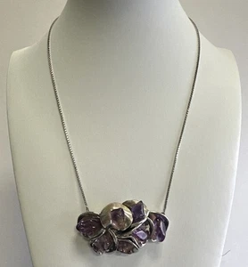 Vintage Sterling Silver 925 Amethyst Cluster Pendant Necklace ITALY Bomi 17.91g - Picture 1 of 10