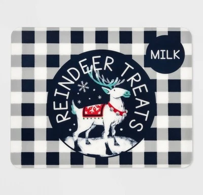 Holiday Plaid Placemat Reindeer Treats & Milk 14x18 Navy Blue Xmas Buffalo Check - Image 1 of 2