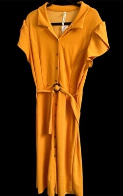 NY Collection Long Dress Women’s Plus Size 1X Yellow Short Sleeve - Image 1 of 3