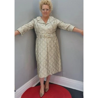 50s Vintage Gold & Silver Lame Cocktail Dress - 24 1/2 2X - Image 1 of 4