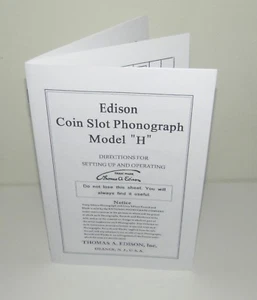 Edison Phonograph Cylinder H Coin Slot Instruction Manual Reproduction - Picture 1 of 7