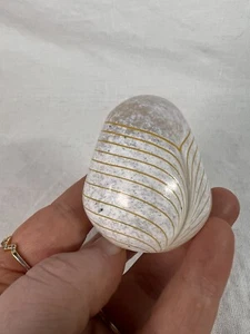 Hand Blown Unique Paperweight Egg shaped Yellow And White Easter Spiral - Picture 1 of 2
