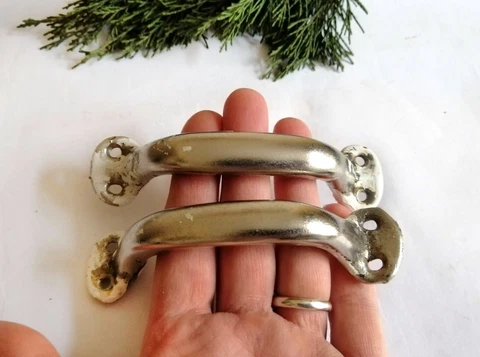 Vintage Door Handles Pair 70s Small Drawer Cabinet Pulls Interior Soviet USSR Cover