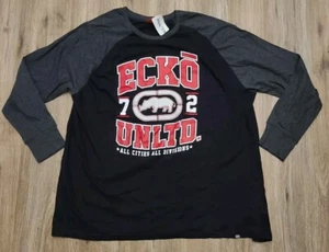 Vtg Ecko Unltd Y2K Raglan Shirt Black Gray Red ¾ Sleeve Women's 4XLT Mens 3XL - Picture 1 of 10