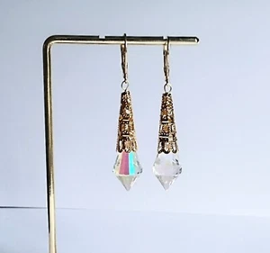Pendientes colgantes de cristal celeste, enchapados en oro de 24k - Imagen 1 de 1