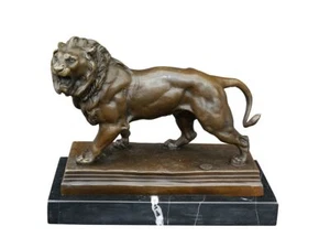 Figura de bronce escultura de un león sobre base de mármol noble expresiva (5640) - Imagen 1 de 6