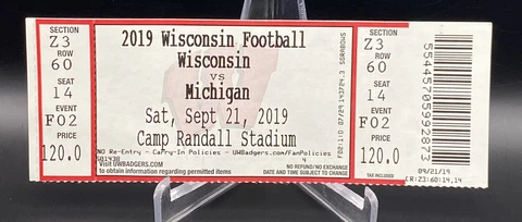 2019 Wisconsin Badgers vs Michigan Wolverines Ticket Stub. Badgers Win! 09/21/19 Cover