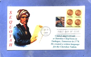 CHIEF SEQUOYAH Cherokee Tribe, Color Portrait Cachet Cover Flag First Day PM - Picture 1 of 1