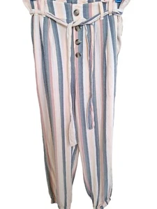 American Eagle Damen M Hose mit Gürtel mehrfarbig gestreift Boho Hippie Bauer - Bild 1 von 5