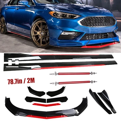 Front Bumper Lip Splitter Spoiler Side Skirts Glossy Black For Ford Fusion Foto 1 de 4