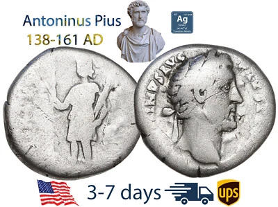 Ancient Roman Empire Coin Silver Denarius ANTONINUS PIUS 138-161 AD #20382 - Image 1 of 3