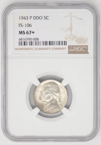 1943 P Jefferson Nickel 5c DDO FS-106 Doubled Eye 90% FS MS67+ NGC 947509-13 - Picture 1 of 4