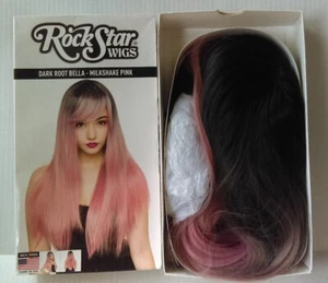 RockStar Wigs Dark Root Milkshake Pink Long Wig Heat Stylable Halloween New - Picture 1 of 4
