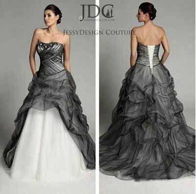 Único Gótico Negro Corsé Marfil Vestido de Novia Vestido de Novia Hecho a Medida Con Cuentas Foto 1 de 4