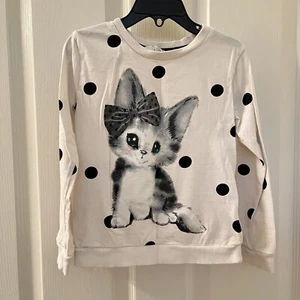 H&M Polka Dot Kitty Cat Lightweight Sweatshirt Glitter Bow Girls Size 4-6 - Picture 1 of 9
