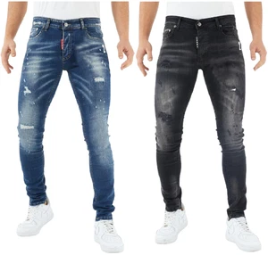 Georgio Peviani Jeans Patchwork Paint Splatter Distressed Ripped Mens Denim Jean