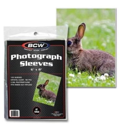 BCW Photo Photograph Protection Sleeves 6x8" 100 Acid Free Long Term Bags Clear Soft