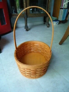 Oval Woven Handled Wooden Basket Plain Wooden Bottom Size: 5” X 12” X 10” Handl - Picture 1 of 7