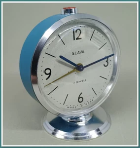 Soviet Vintage Slava blue Alarm Clock USSR 1980's~Perfect Condition #243251 - Picture 1 of 10