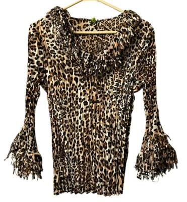 Top Agora Mujer Estampado Guepardo Colorido Manga Larga Flecos Cuello en V Plisado Talla M Foto 1 de 4