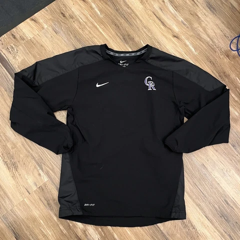 Men’s Nike Dri Fit MLB Colorado Rockies Hybrid Windbreaker Pullover Sz S Black Cover