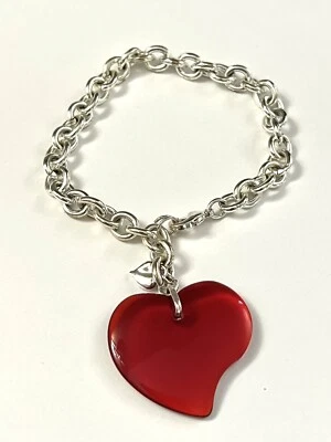 Pulsera Carolee Rojo Ver a Través Corazón Cadena Color Plata Mujer Dije -A46 Foto 1 de 4