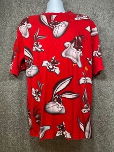 Lot 29 Mens L Looney Tunes Bugs Bunny Duffy Duck T Shirt Red All Over Print VTG - Picture 1 of 12
